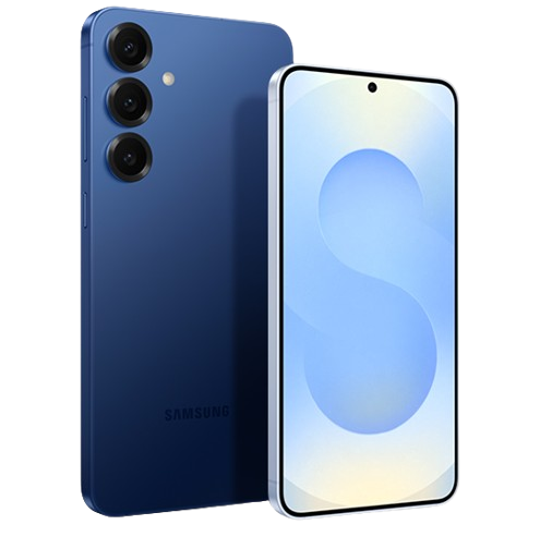 Samsung Galaxy S25 in navy blue color showing triple camera setup and sleek design