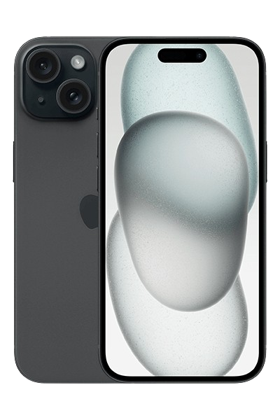 iPhone 15 showcasing its sleek design with dual camera system